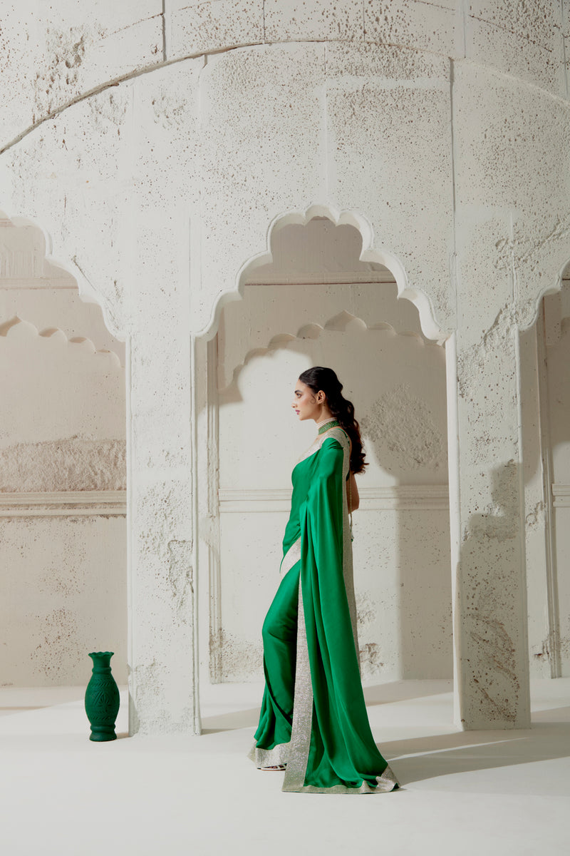 Green Silk Satin Saree