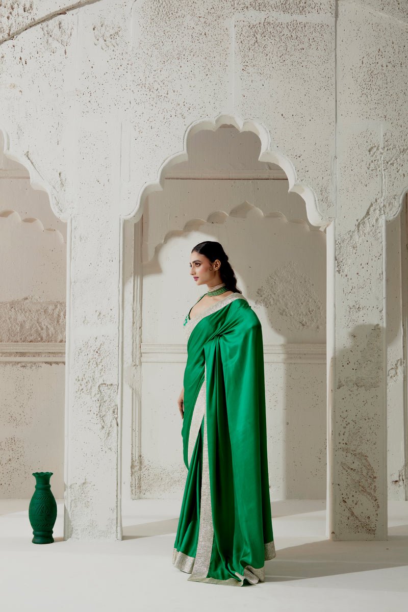 Green Silk Satin Saree