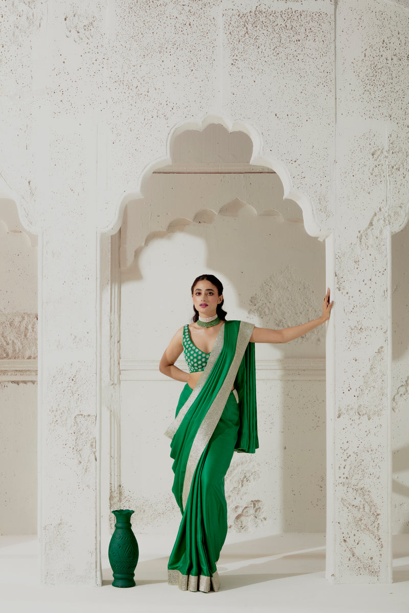 Green Silk Satin Saree