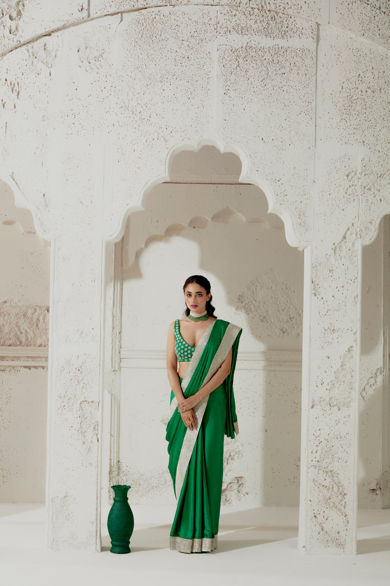 Green Silk Satin Saree