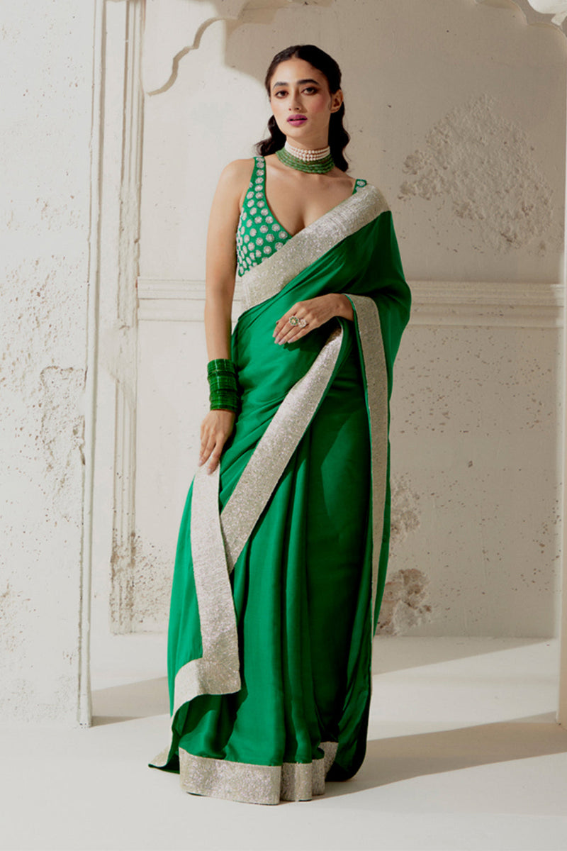 Green Silk Satin Saree