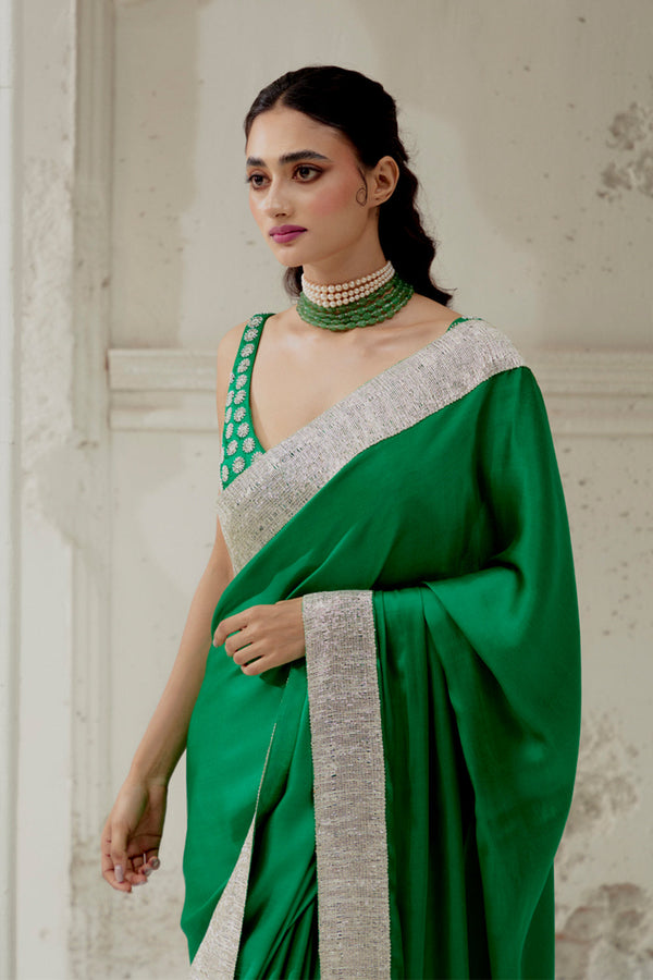 Green Silk Satin Saree