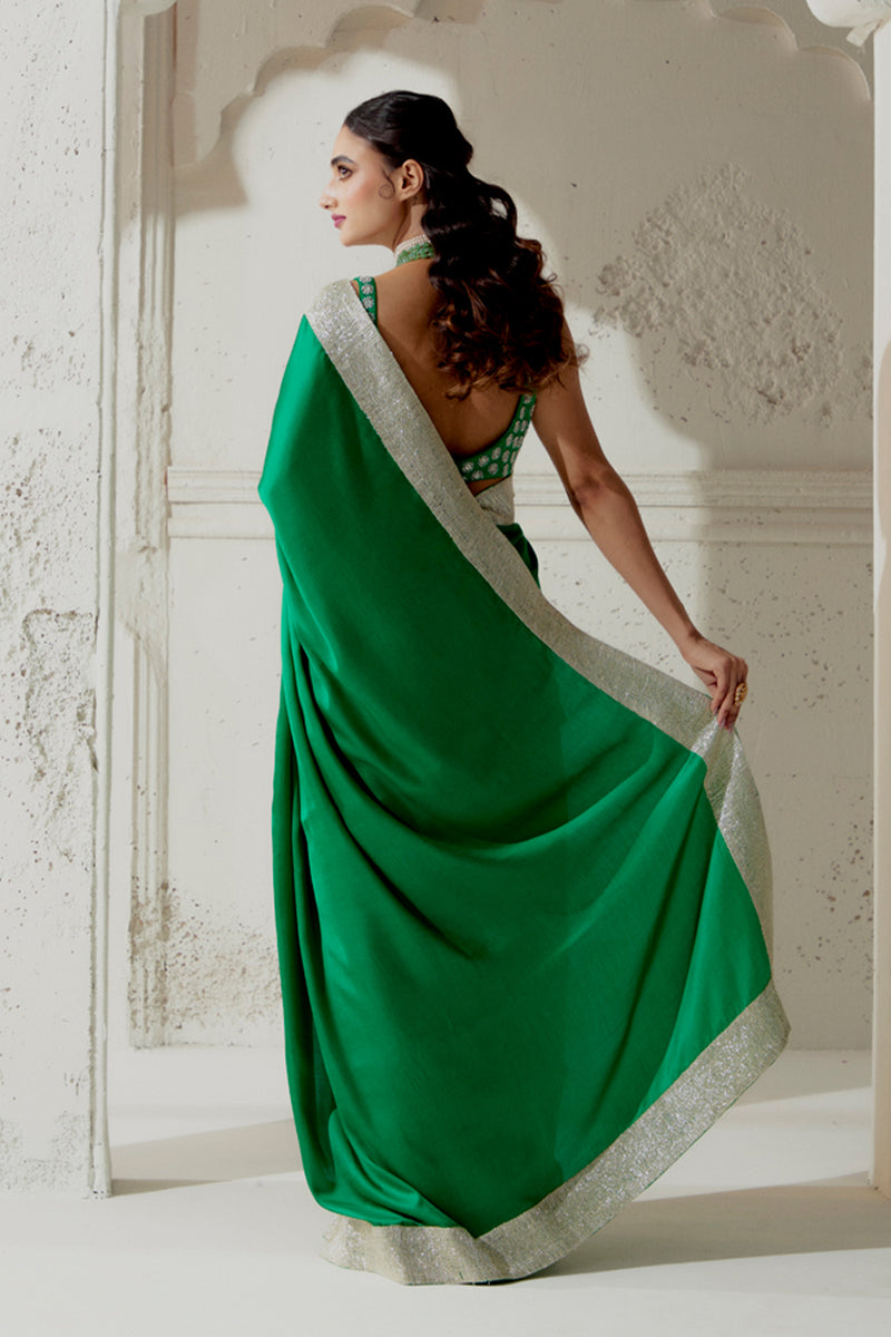 Green Silk Satin Saree