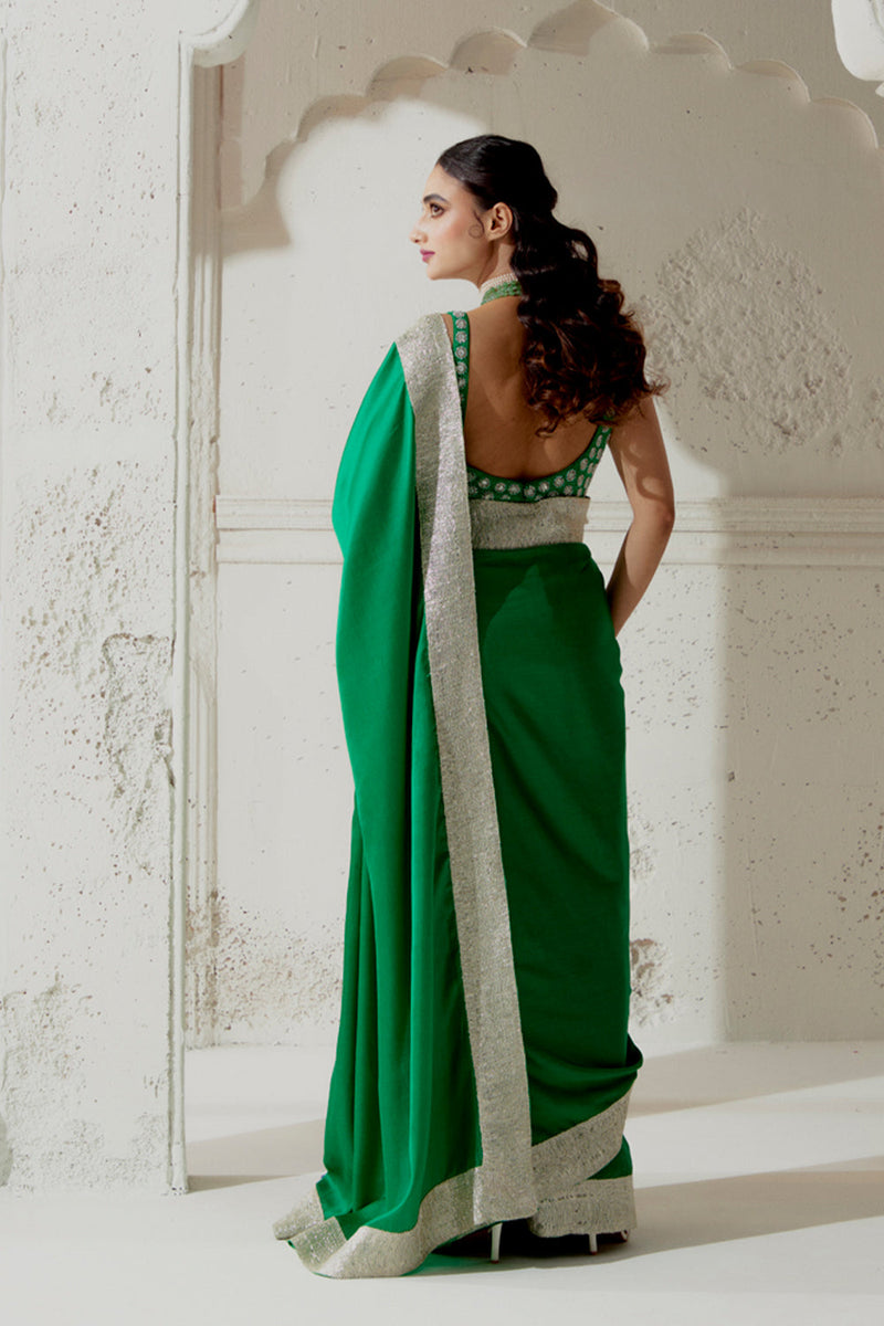 Green Silk Satin Saree