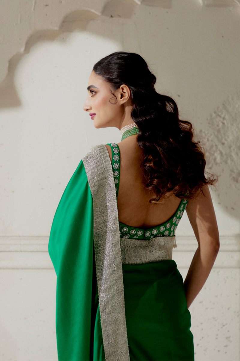 Green Silk Satin Saree