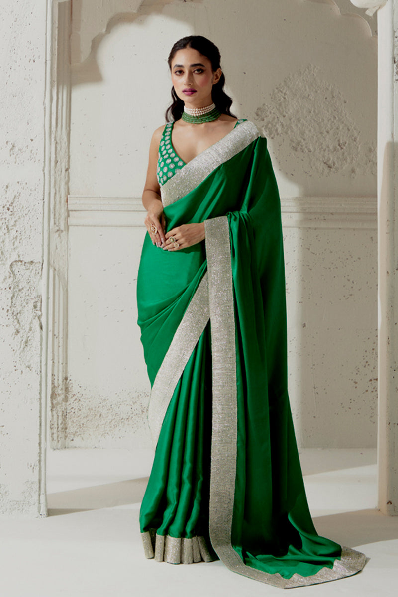 Green Silk Satin Saree