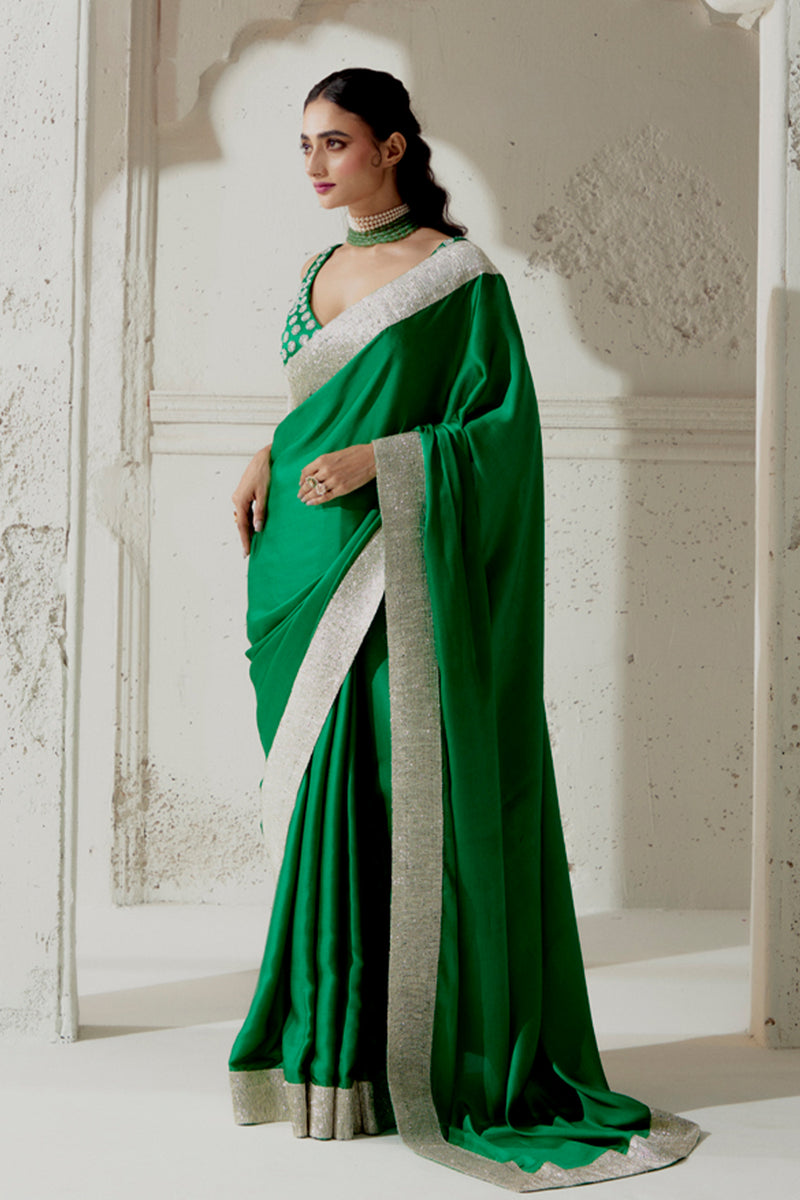 Green Silk Satin Saree