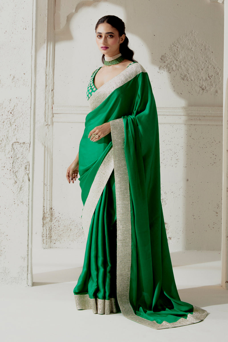 Green Silk Satin Saree