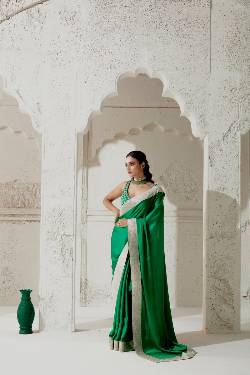 Green Silk Satin Saree