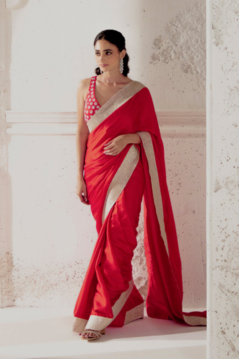 Red Silk Satin Saree