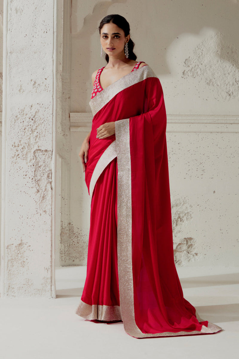 Red Silk Satin Saree