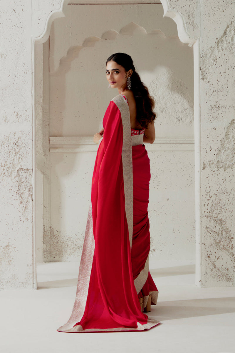 Red Silk Satin Saree