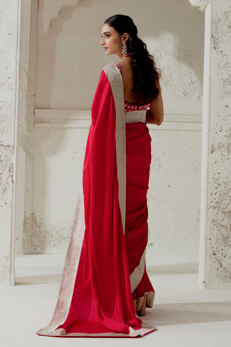 Red Silk Satin Saree