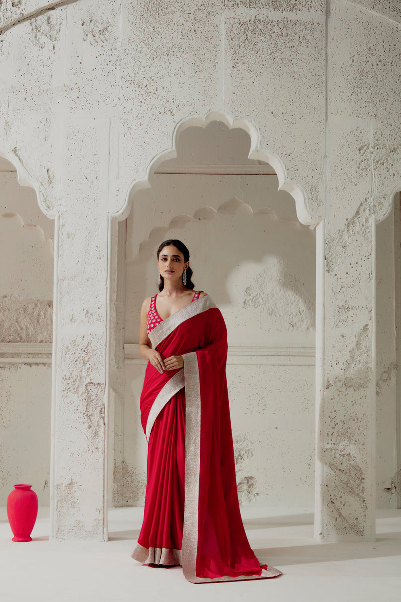 Red Silk Satin Saree