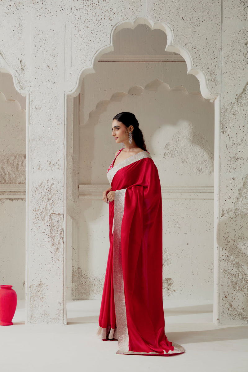 Red Silk Satin Saree