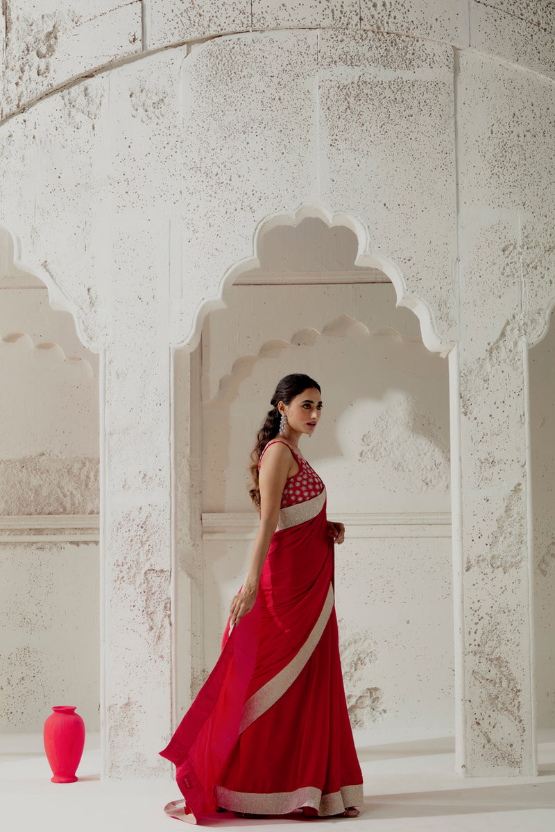 Red Silk Satin Saree