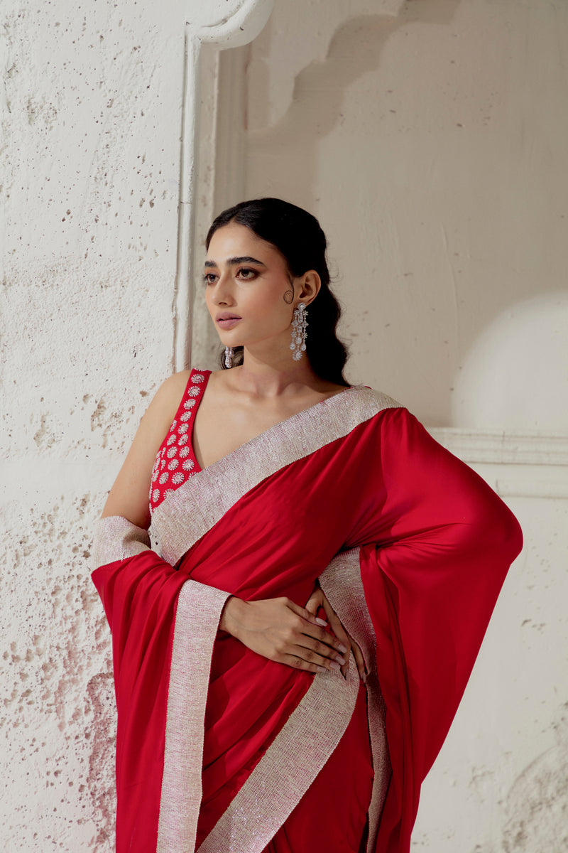 Red Silk Satin Saree