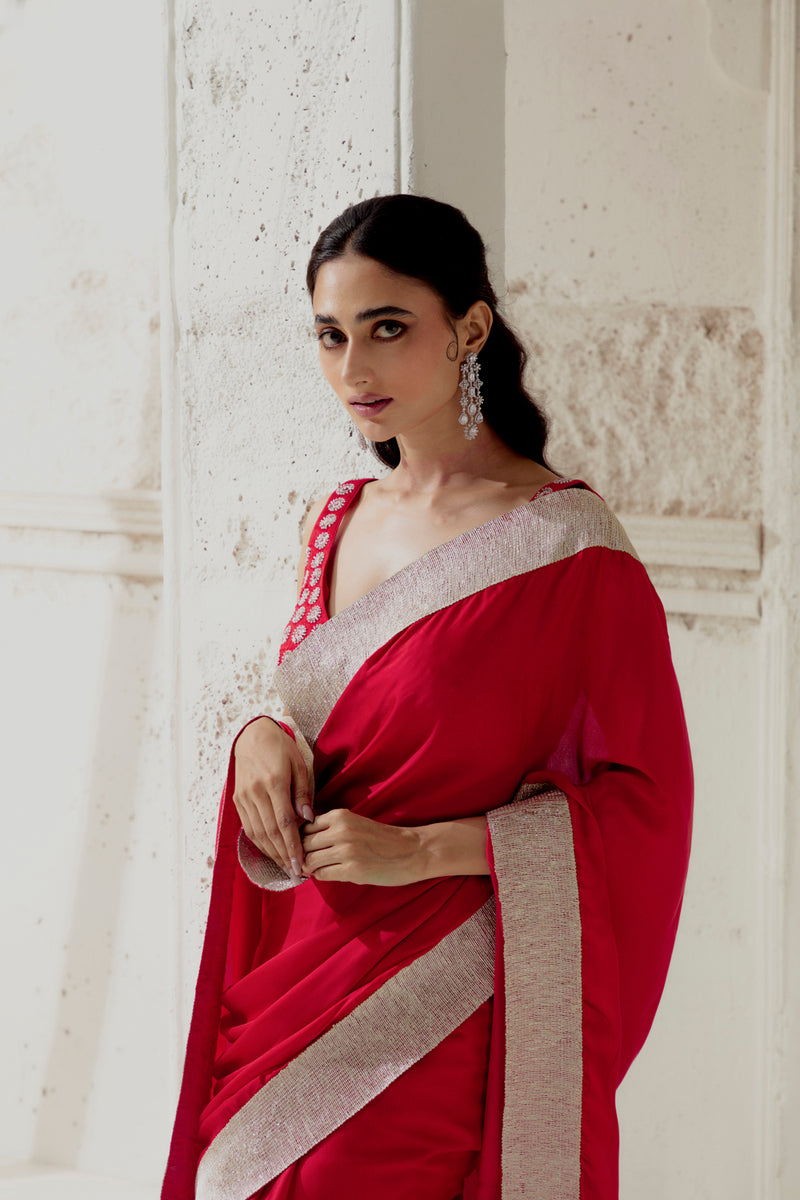 Red Silk Satin Saree