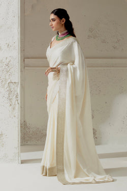 Ivory Silk Satin Saree