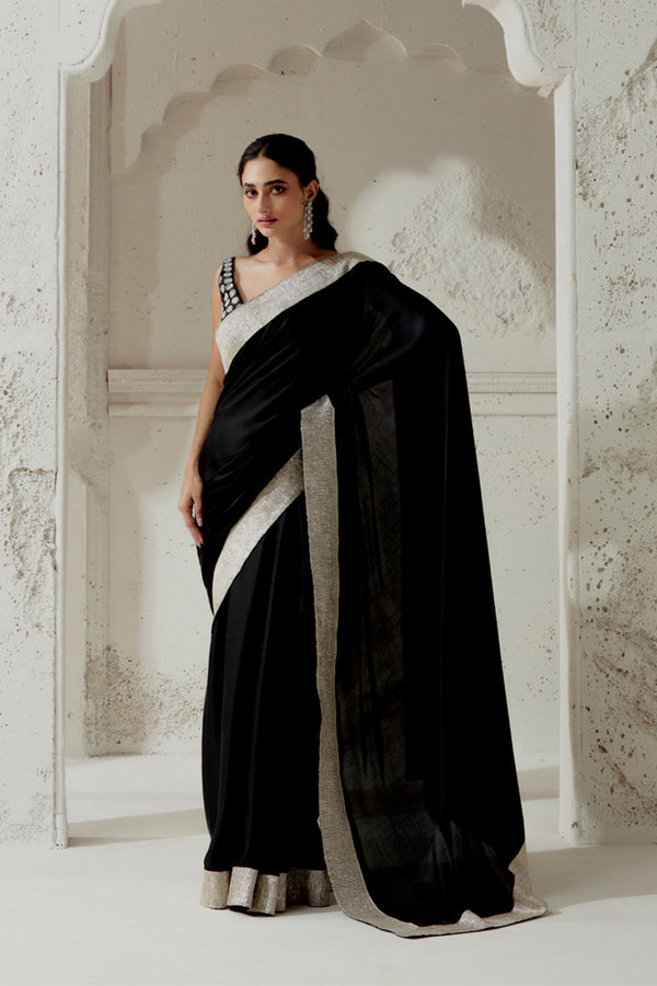 Black Silk Satin Saree