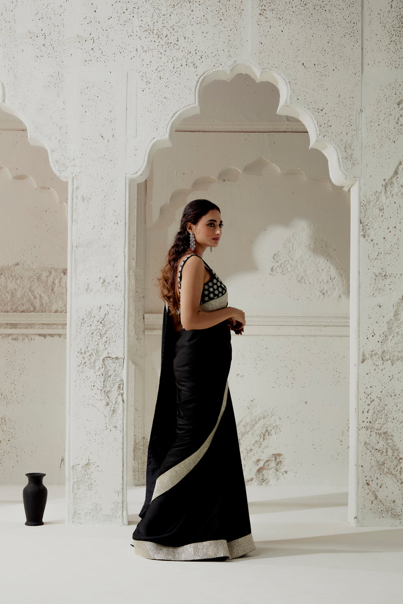 Black Silk Satin Saree