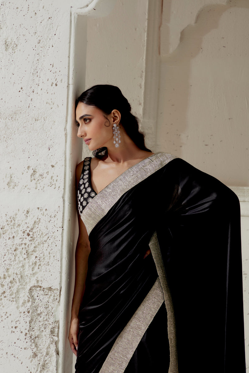 Black Silk Satin Saree