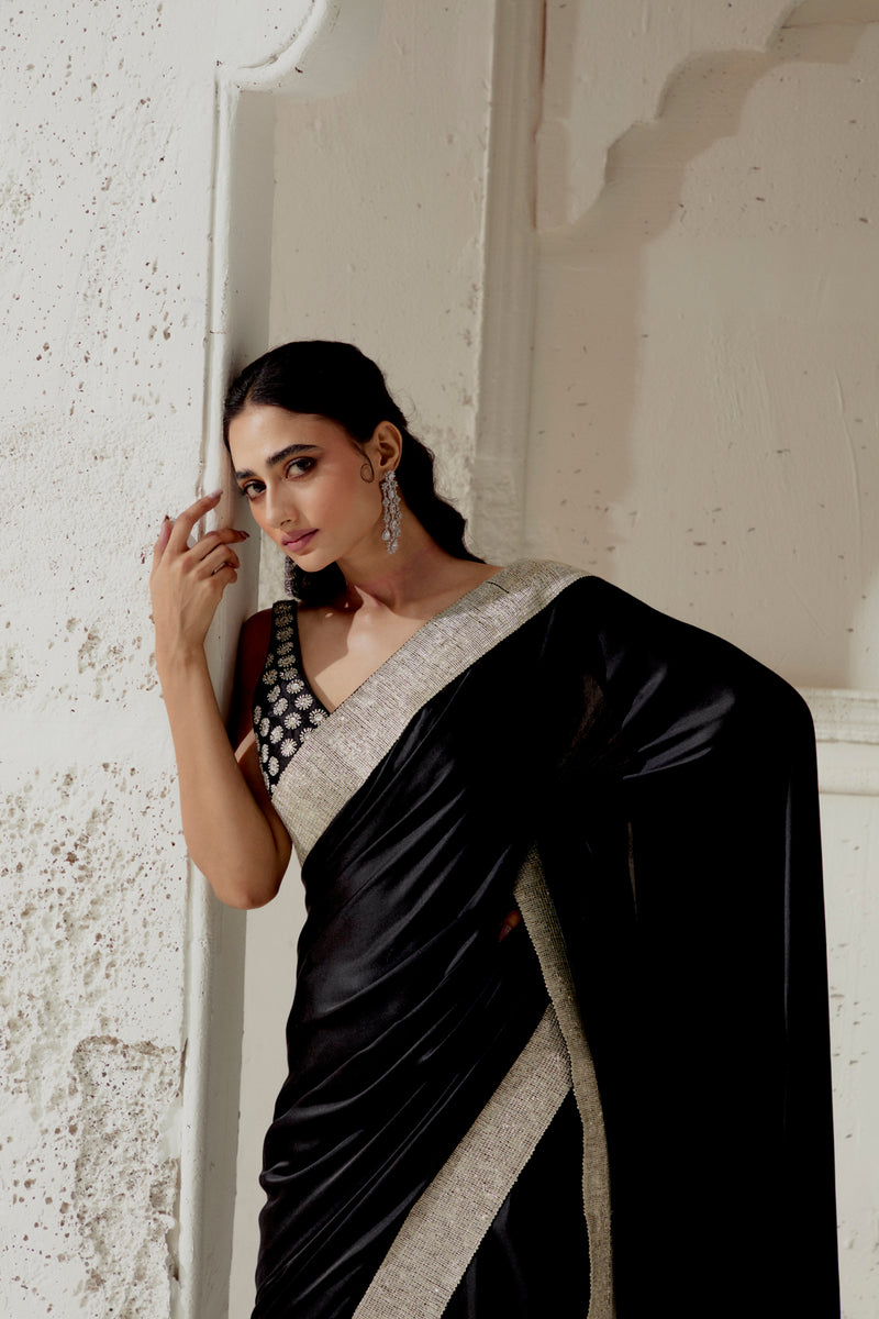 Black Silk Satin Saree