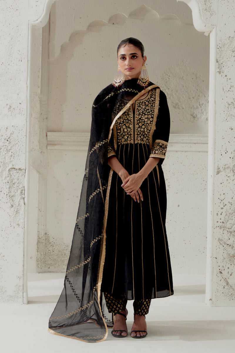 Black Silk Kalidar Suit