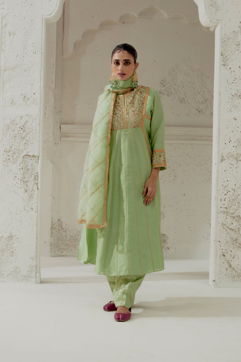 Mint Green Silk Kalidar Suit