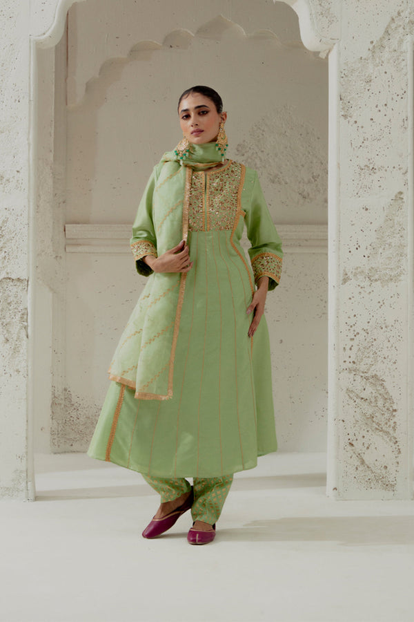 Mint Green Silk Kalidar Suit