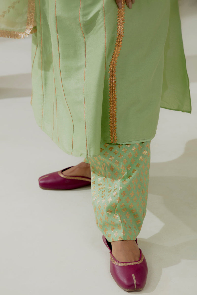 Mint Green Silk Kalidar Suit