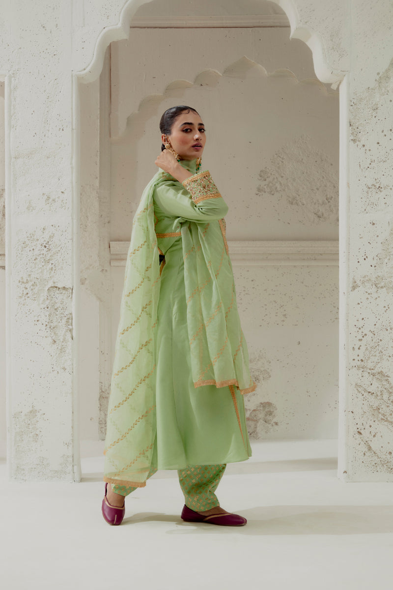 Mint Green Silk Kalidar Suit