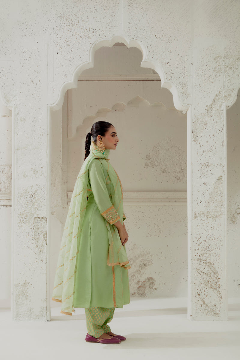 Mint Green Silk Kalidar Suit