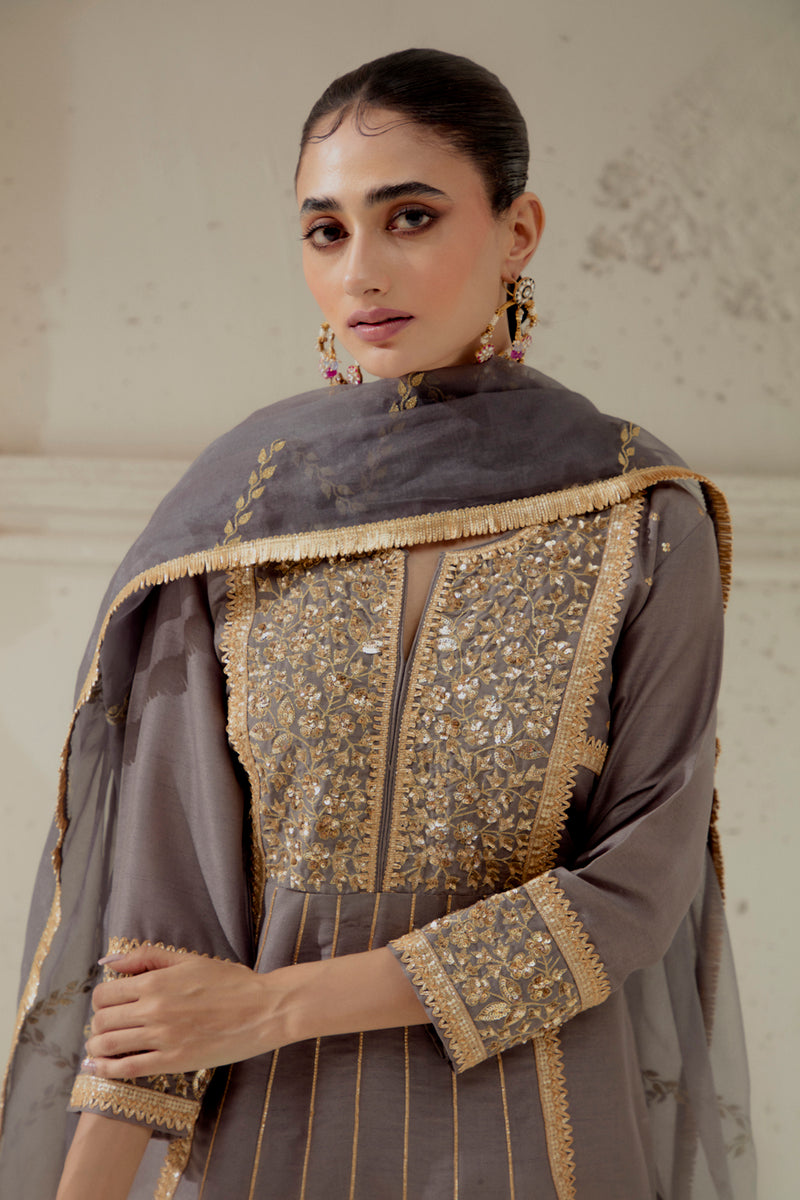 Grey Silk Kalidar Suit