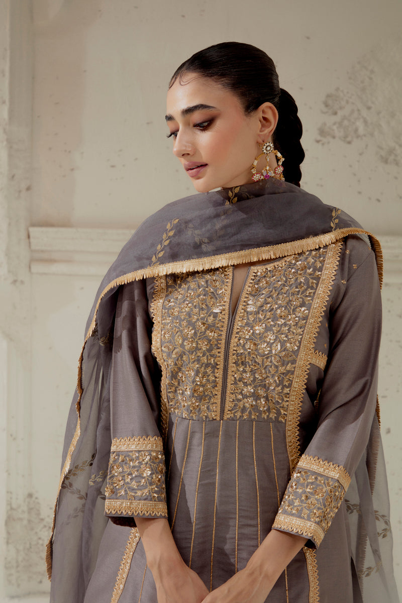 Grey Silk Kalidar Suit