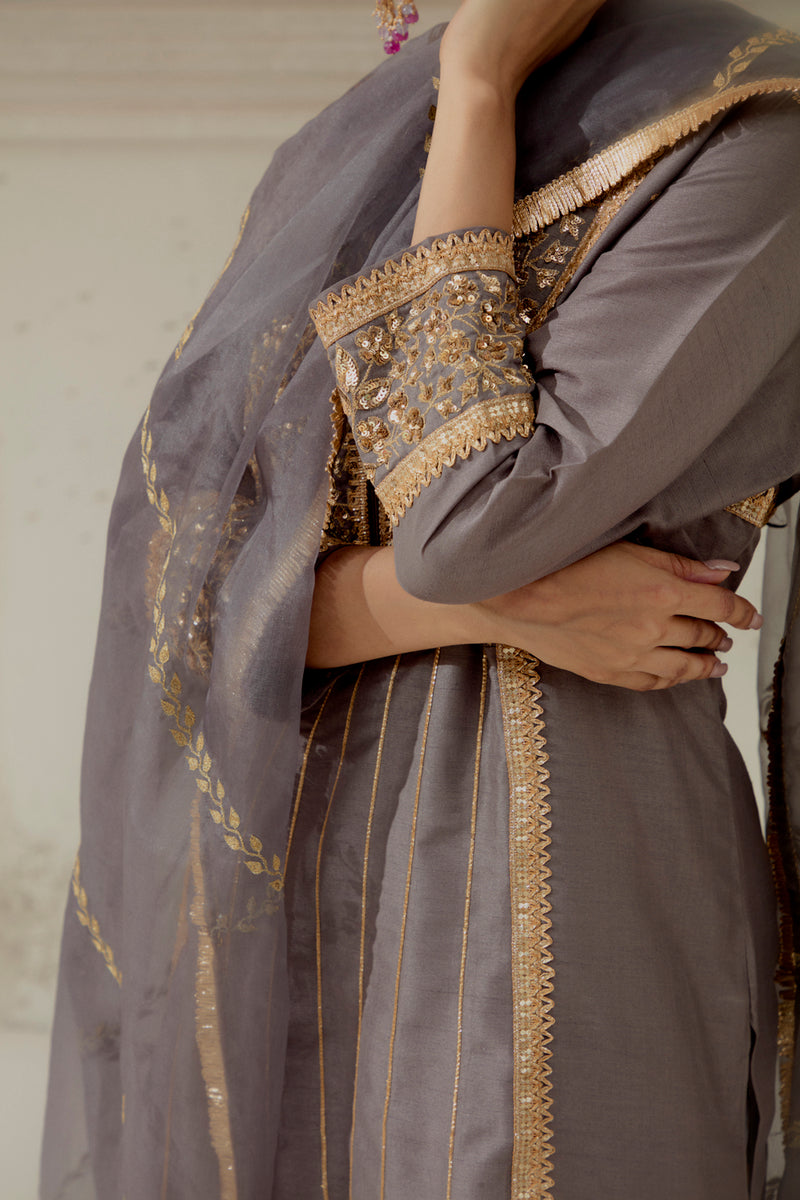 Grey Silk Kalidar Suit