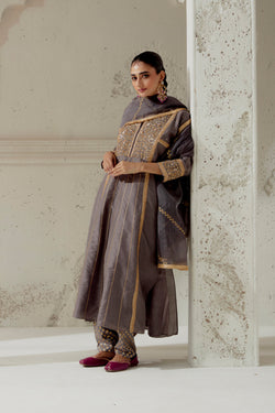 Grey Silk Kalidar Suit