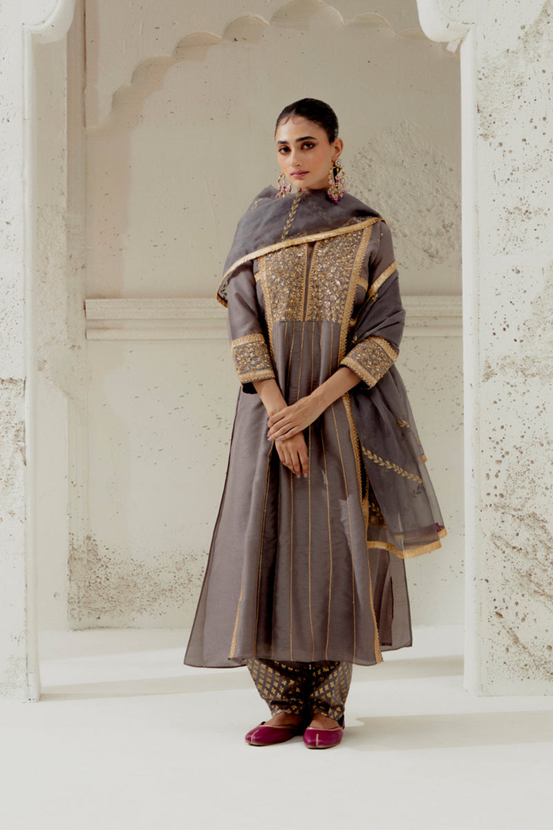 Grey Silk Kalidar Suit