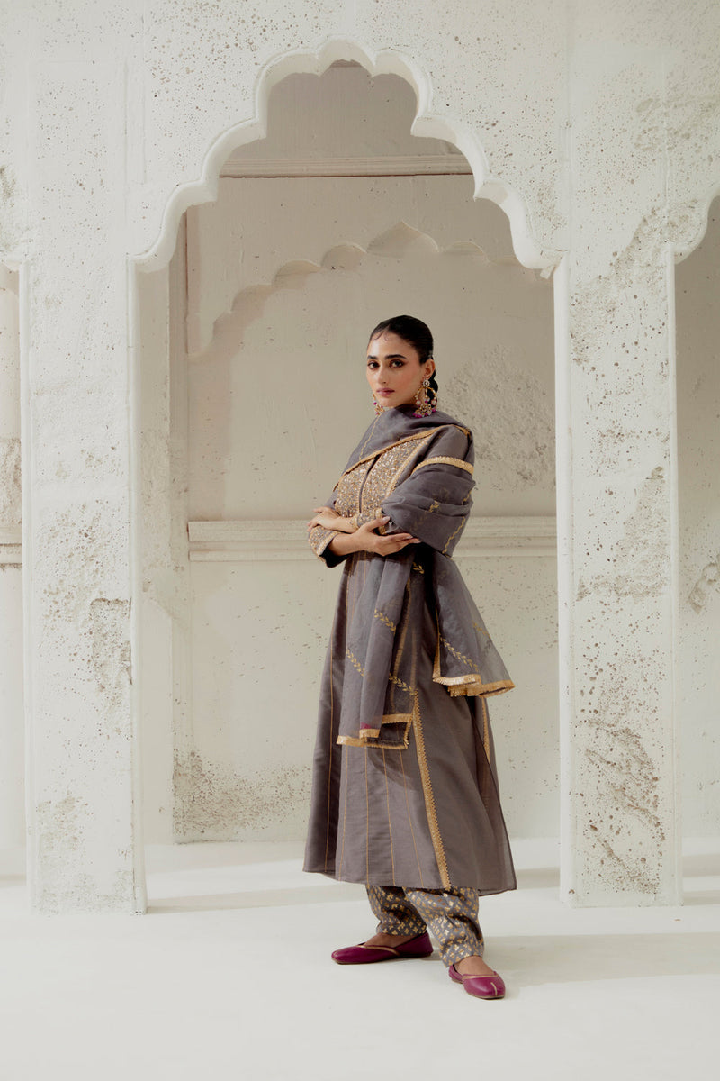 Grey Silk Kalidar Suit