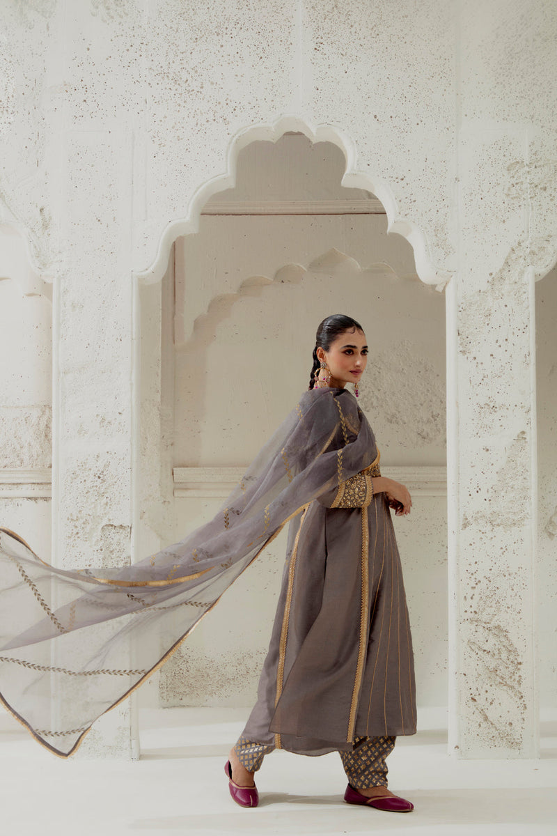 Grey Silk Kalidar Suit