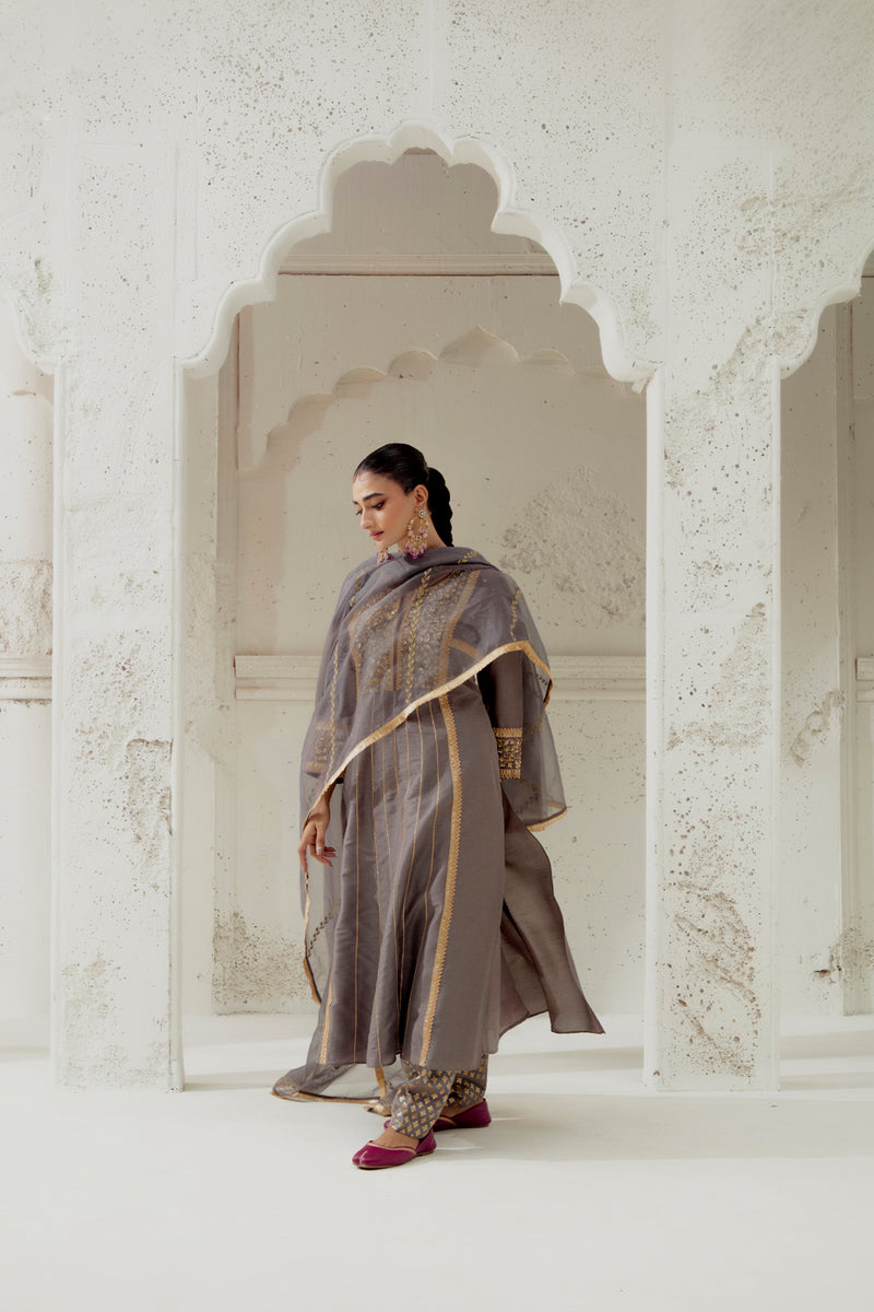 Grey Silk Kalidar Suit