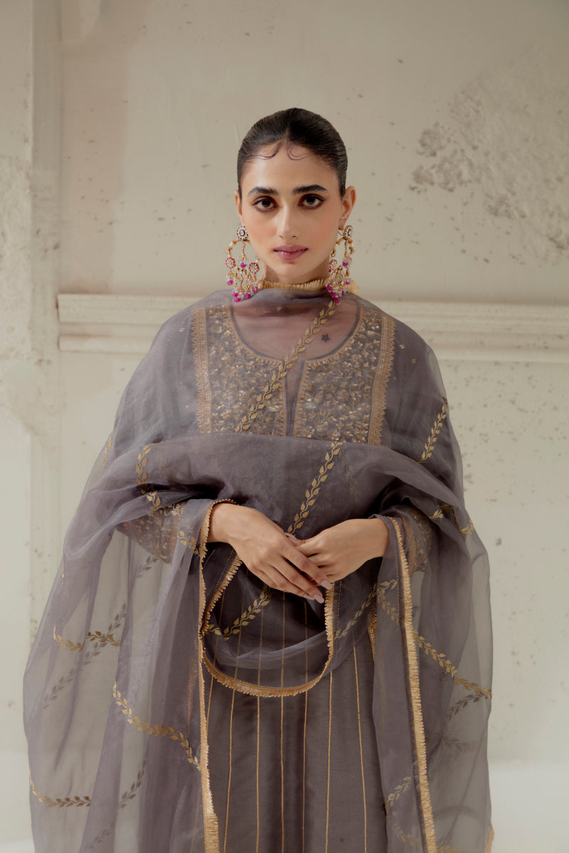 Grey Silk Kalidar Suit