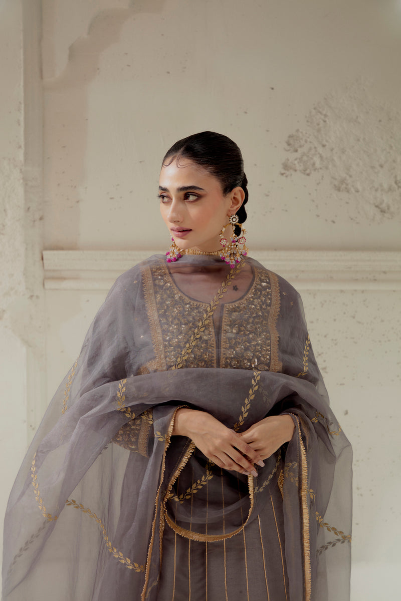 Grey Silk Kalidar Suit