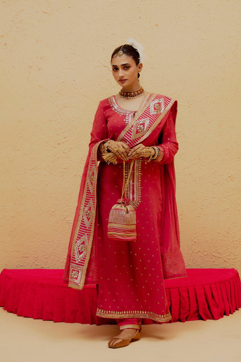 Red Long Georgette Suit