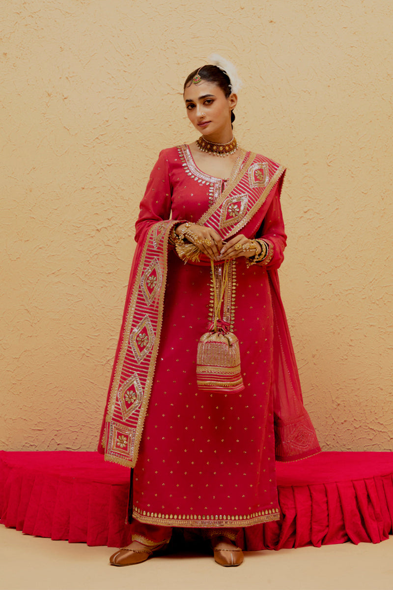 Red Long Georgette Suit