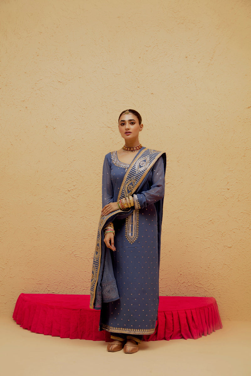 Cobalt Blue Long Georgette Suit