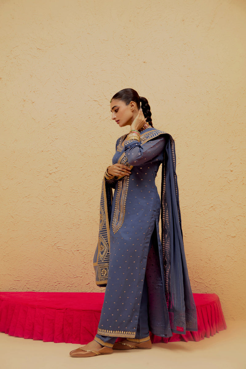 Cobalt Blue Long Georgette Suit