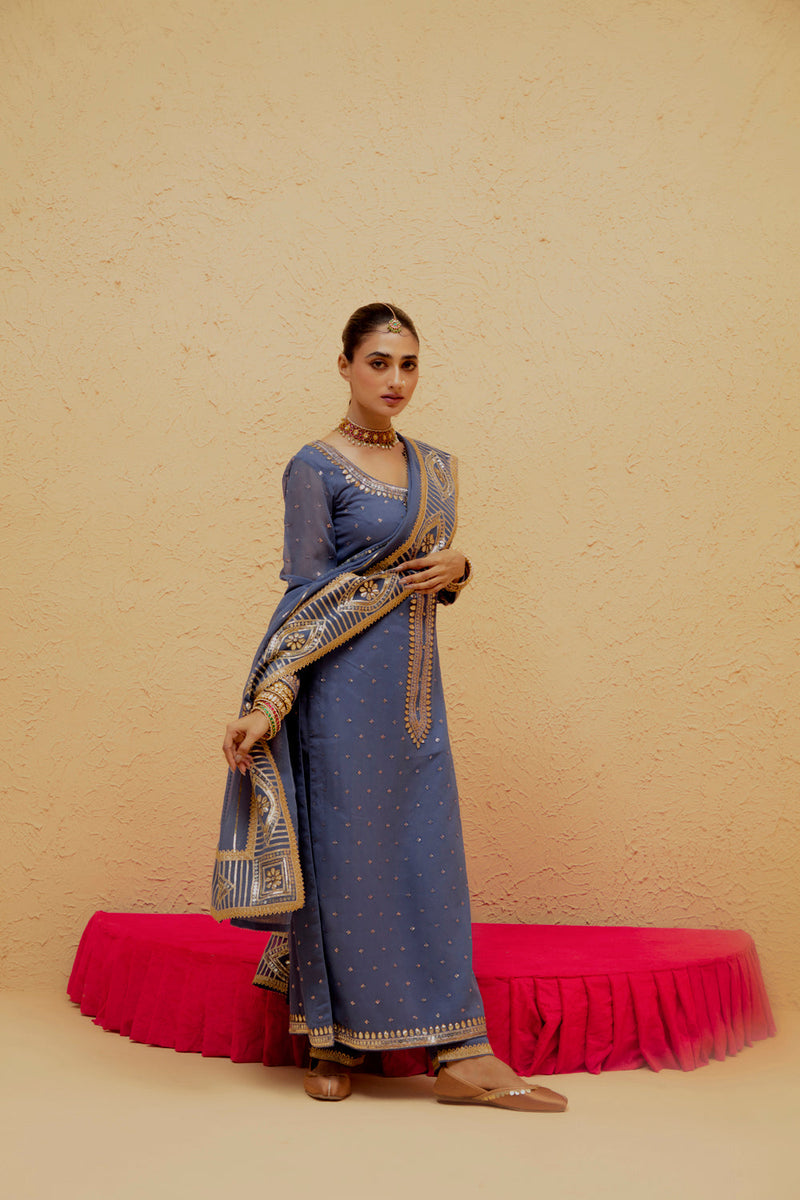 Cobalt Blue Long Georgette Suit