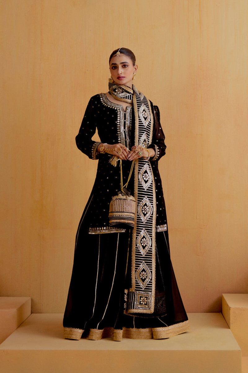 Black Short Georgette Lehenga