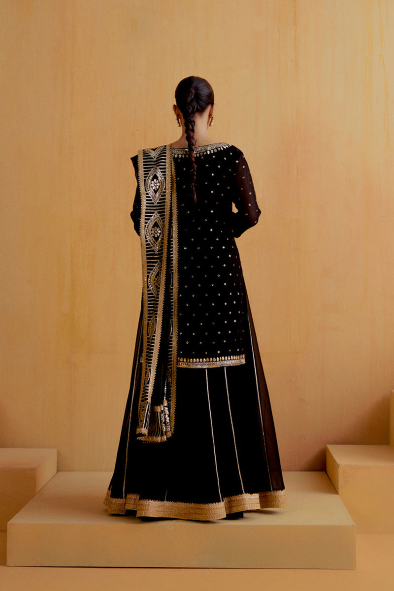 Black Short Georgette Lehenga